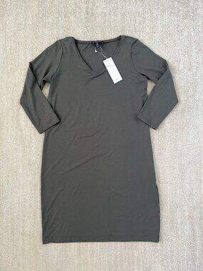 NWT Eileen Fisher Viscose Jersey V Neck Gray Shift Dress S Petite